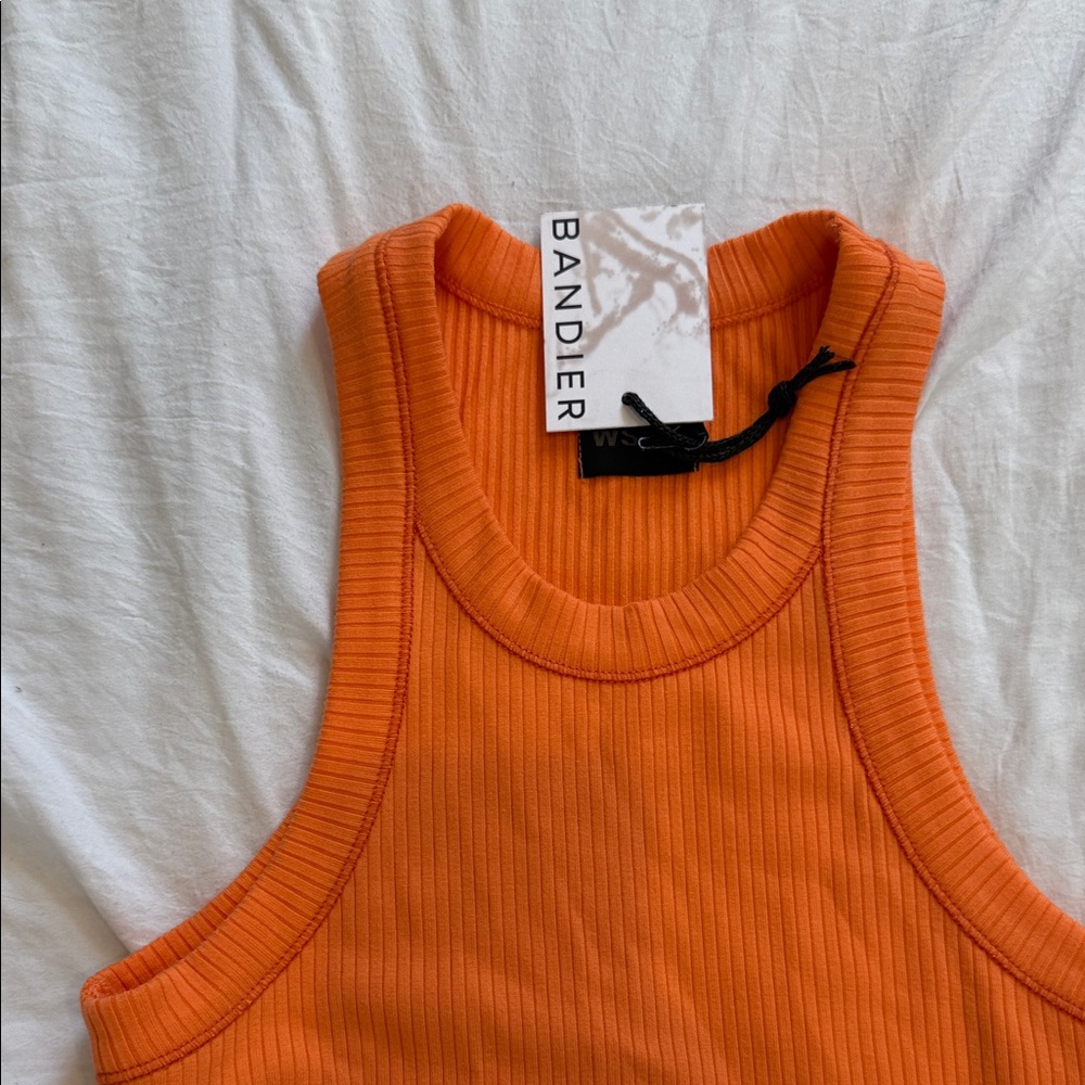 Bandier Rivington Racer Ribbed Orange Dress - Picture 4 of 7